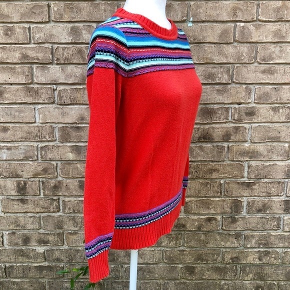 Mossimo XS Bright Orange sweater with colorful stripe pattern - Picture 1 of 5
